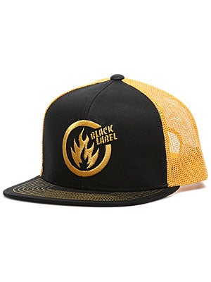 Black Label Large Circle Flame Hat Blk/Gld Adj