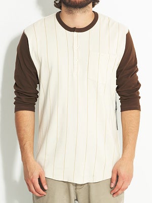Brixton Detroit Henley Cream/Brown Stripe LG