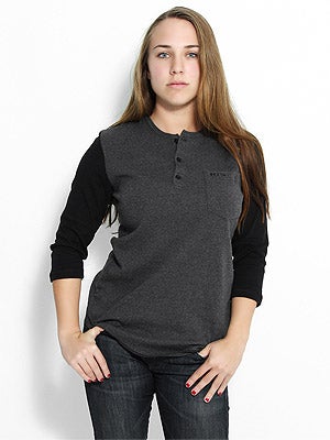 Brixton Girl's Detroit Henley Hthr Blk/Blk XS