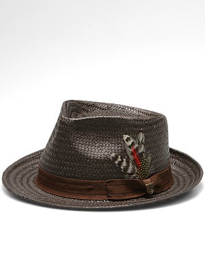 Brixton Hank Fedora Hat Dark Brown Straw SM