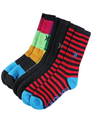 Hurley 3 Pack Crew Socks Assorted One Size