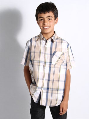 Ex Factor Plaid S/S Kids Woven Shirt Khaki SM