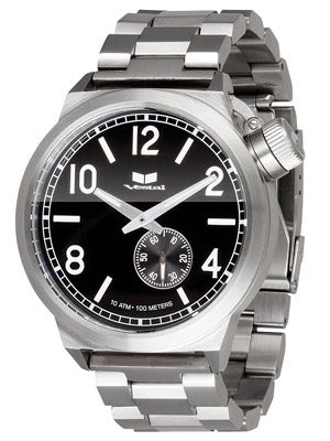 Vestal Canteen Metal Watch  Brushed Silver/Silver/Black