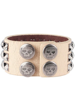 Zero Triple Spike Leather Wristband White