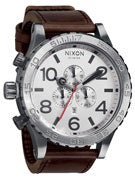 Nixon 51-30 Chrono Leather Watch  Silver/Brown