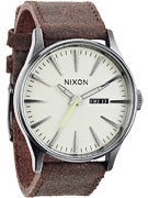 Nixon The Sentry Leather Watch  Gunmetal/Brown