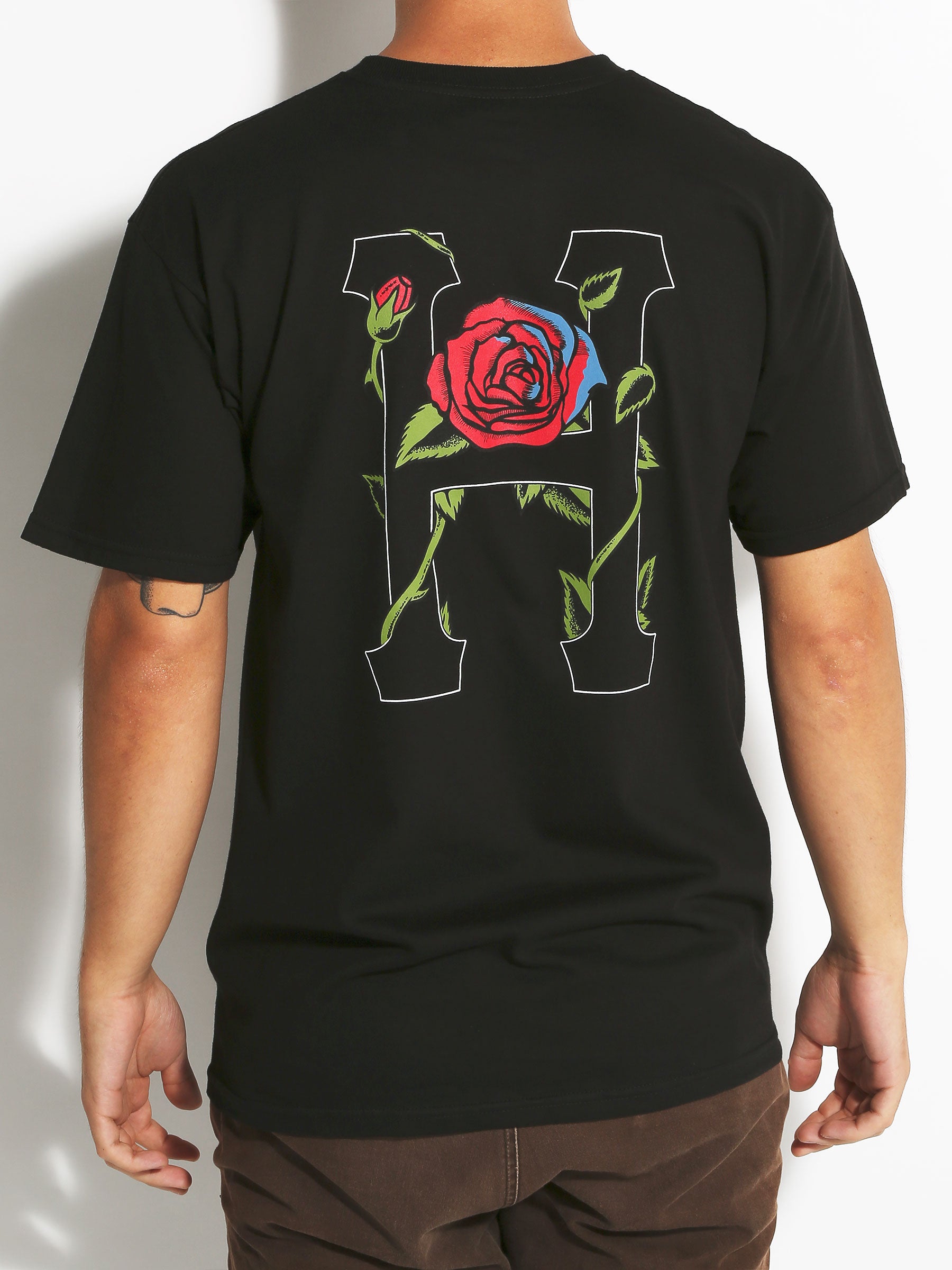 black shirt with roses men's