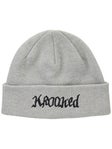 Krooked Double OK Script Beanie Heather Grey