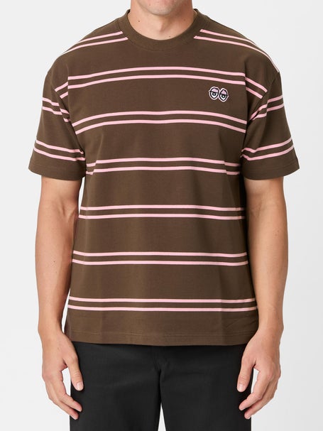 Krooked Eyes Embroidered Stripe T-Shirt\Brown/Pink