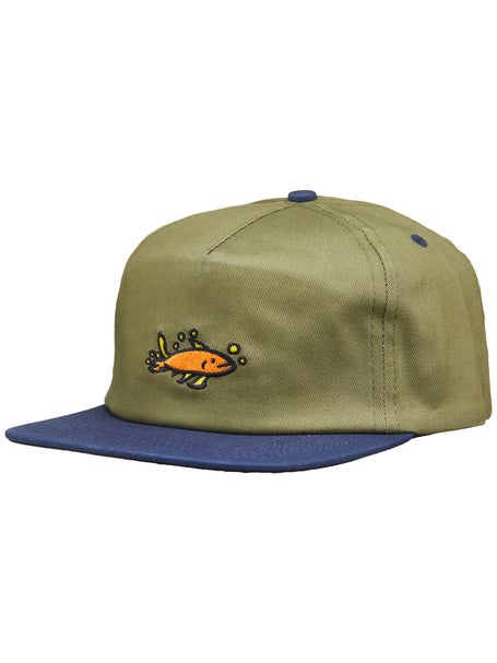 Krooked Mermaid Fish Snapback Hat\Olive/Navy