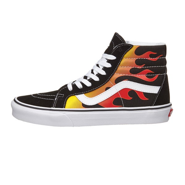 black and white vans with flames