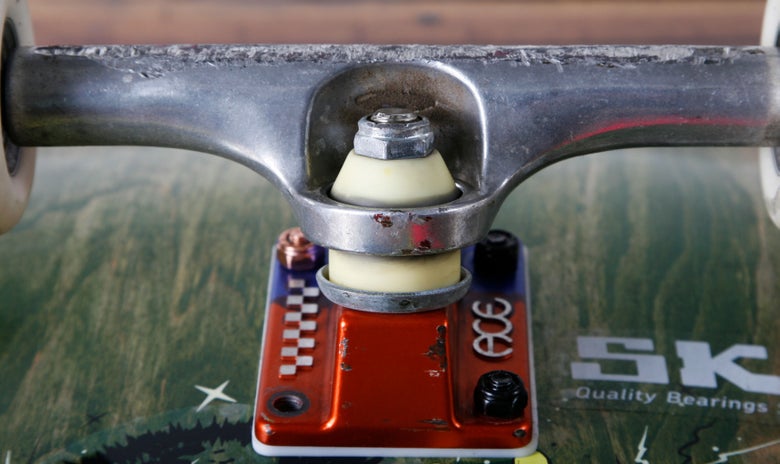 Bushings on a skateboard truck.