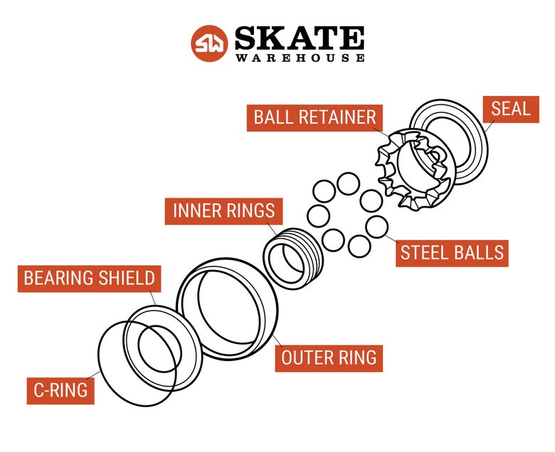 Infographic displaying the anatomy of a skateboard bearing