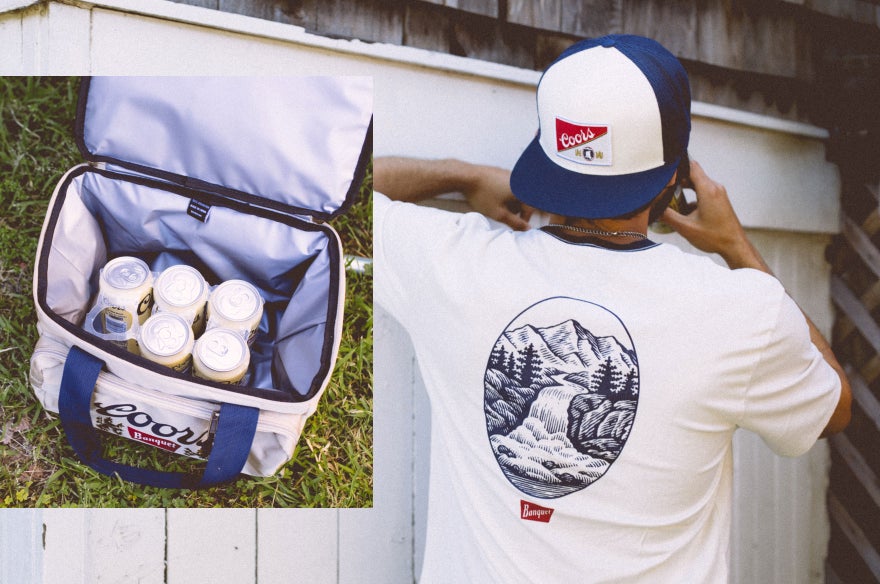 Brixton x Coors Primary Cooler, River Premium Shirt, Heritage Mesh Hat Dual Spotlight Img