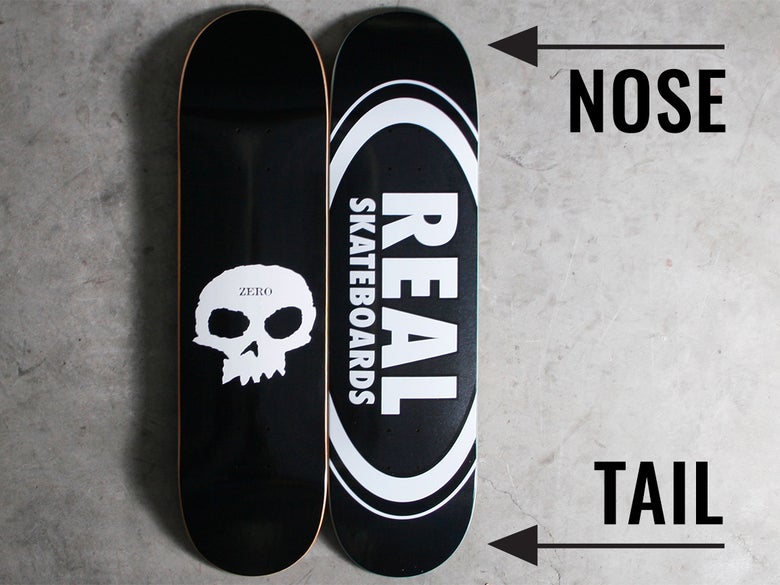 Understanding the nose and tail placement on a skateboard.